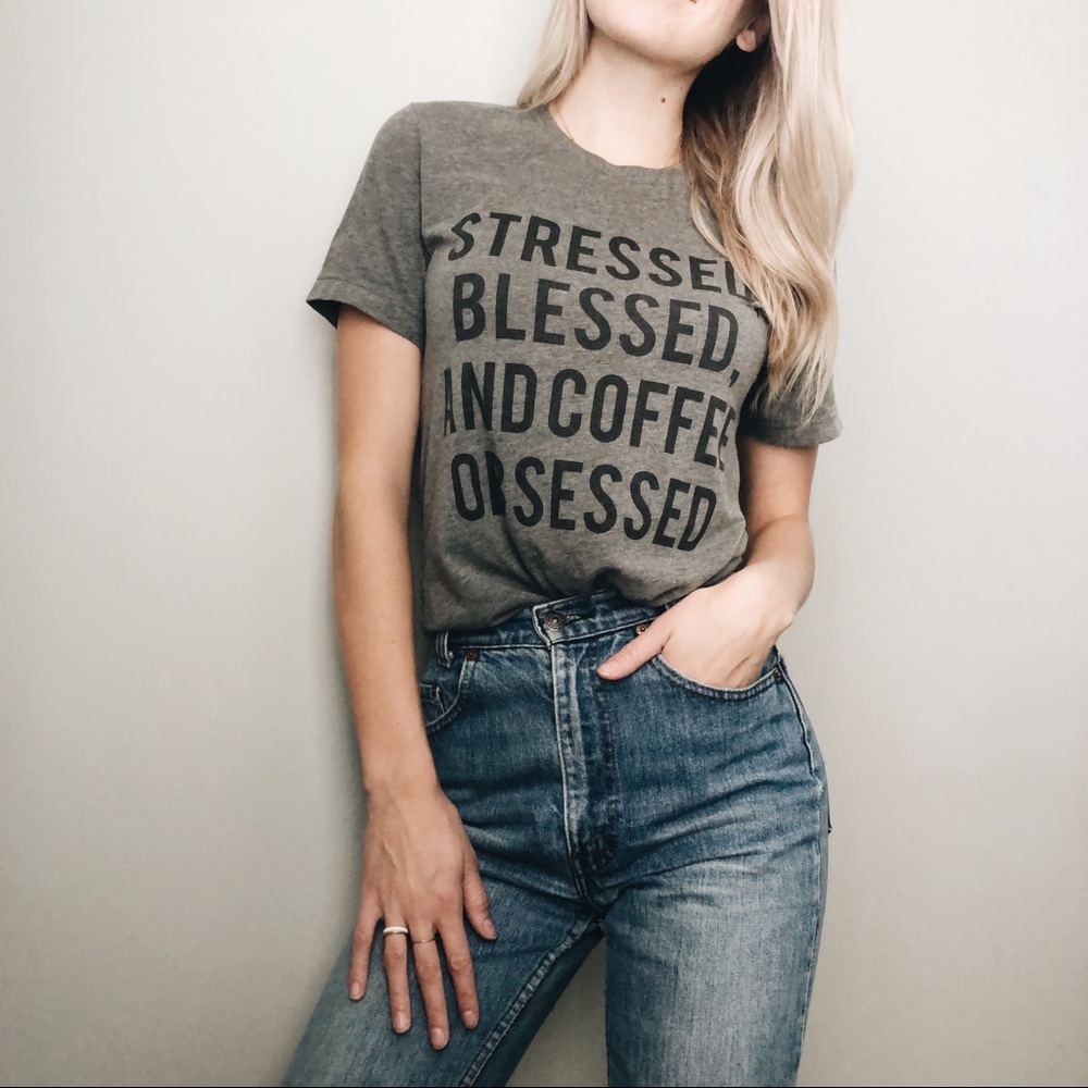 STRESSED BLESSED COFFEE OBSESSED TSHIRT
